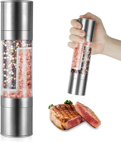 Moulin Sel Moulins à Poivre Et Sel MXTIMWAN - 2 Pièces Avec Plateau Bois - Réglables En Acier Inoxydable