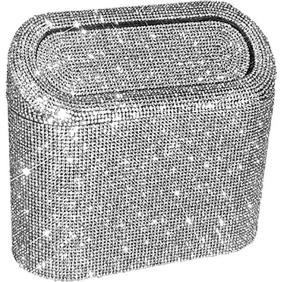 Poubelle Voiture Strass - Étanche, Avec Couvercle à Ressort - 16x14x6.4 Cm - Pour Garder L'Intérieur Propre - 5