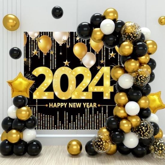 Nouvel An 2024 Or Noir Deconuméro 2024 Happy New Year Bannière Ballons,82  Pièces Kit De Ballon Pour Déco Fete Jour De L'An 20[H2274] - Cdiscount  Maison