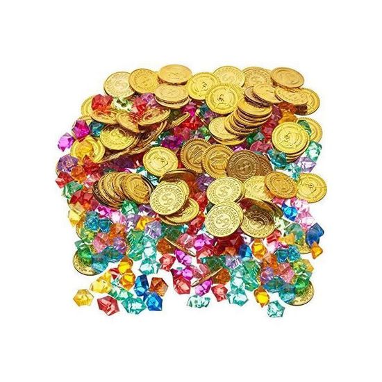 Set Trésor Pirate - 20 Pièces (10 Pièces D'or + 10 Pierres Précieuses) Pour Chasse Au Trésor, Anniversaire, Déco Thème Pirate - Enfants 3-12 Ans