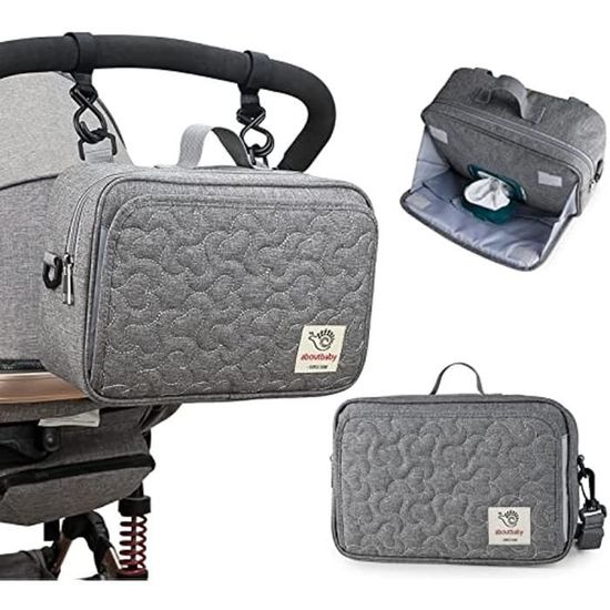 Sac De Rangement Pour Poussette Avec Poche Téléphone Transparent Et Bandoulière - 38 X 19 X 17 Cm Gris