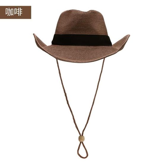 Chapeau De Cowboy En Paille Marron - Bord Large 8.5 Cm, Unisexe Adulte, Pour Soleil, Plage, Festival Et Style Western