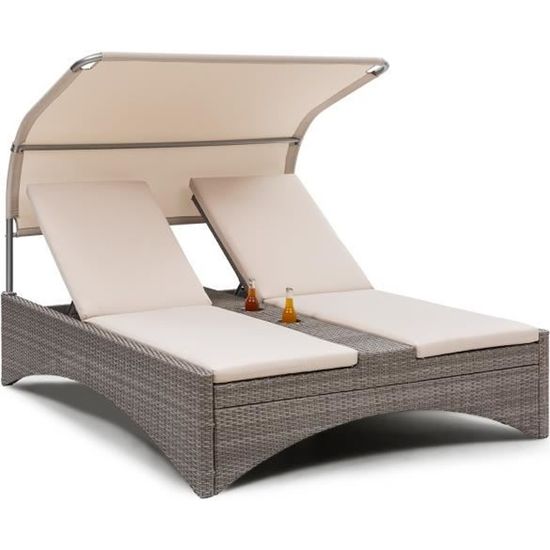 blumfeldt eremitage double lounger bain de soleil de luxe 2 places transat de jardin avec auvent aluminium rotin taupe cdiscount jardin