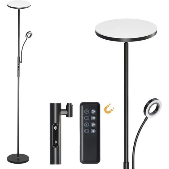 Lampadaire LED MUKUXIN 42W - Variateur Télécommande - Base Lestée 2.5kg - Pour Salon Et Bureau - Noir