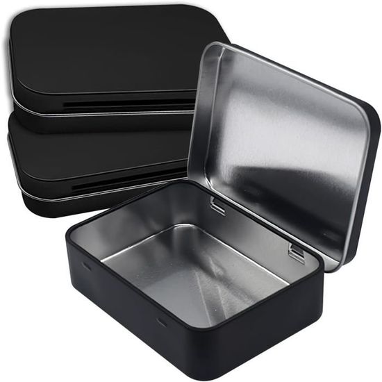 Boîte Métallique Mini De Rangement Noir – 9,5 X 6 X 2,1 Cm, étanche, Idéale Pour Petits Objets Et Collections