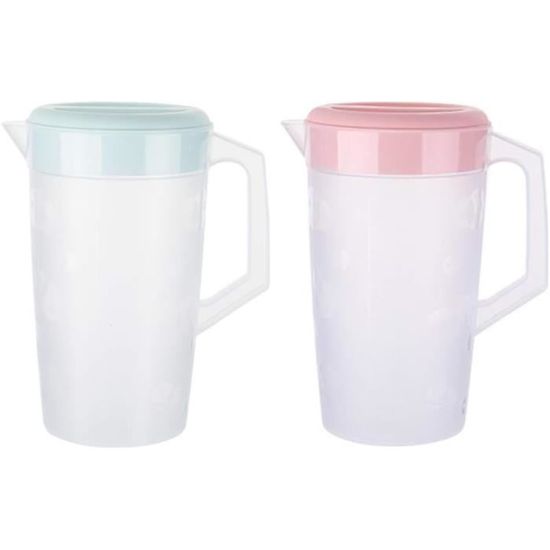Lot De 2 Pichets En Acrylique 1 Litre Sans BPA - Transparents, Incassables, Avec Couvercle, Pour Jus, Eau, Lait - 12