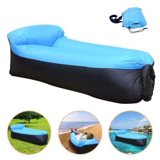 LY23985-Canapé gonflable Sac à Couchage Matelas Portable Lit en Plein Air pour Camping - Ciel bleu & Noir