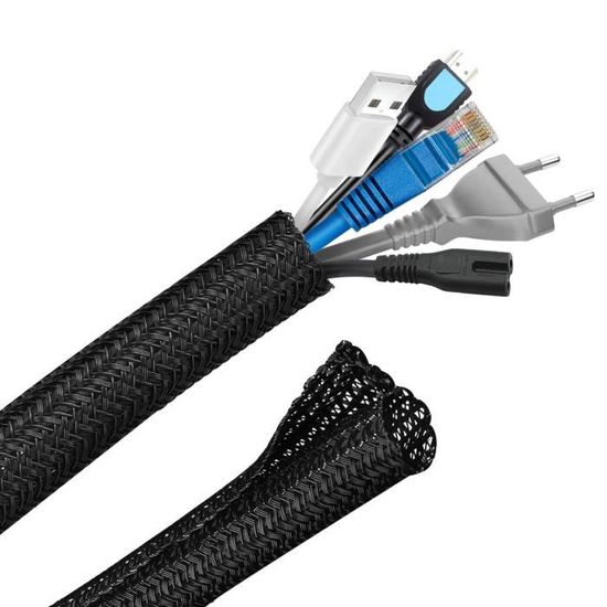 Romon 3M Manchon de Cache Câble, 13-22mm Réglable Gaine Câble Tressée,  Extensible Gaine Range Cable Informatique, Protection du Cache Câbles pour