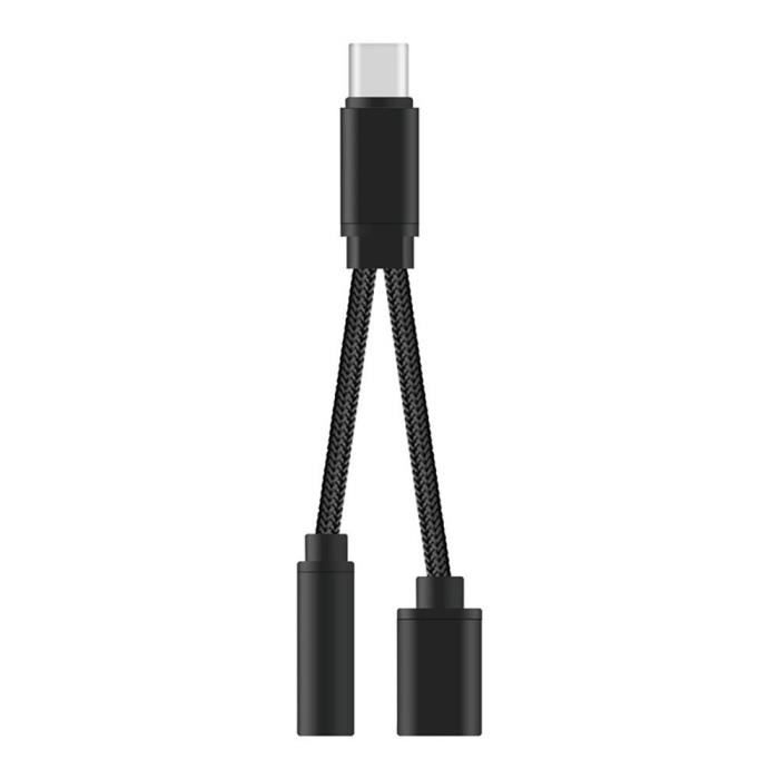 Double Adaptateur cable diviseur Type C prise jack 3.5mm chargeur USB-C Noir pour Xiaomi 12T Pro 5G 6.67\