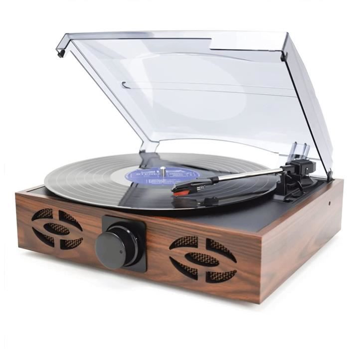 Platine Vinyle Bluetooth 5.4 VIFLYKOO - Tourne-disque Avec Haut-parleurs Intégrés, 3 Vitesses (33/45/78 Tours) - Design Bois Rétro - 12