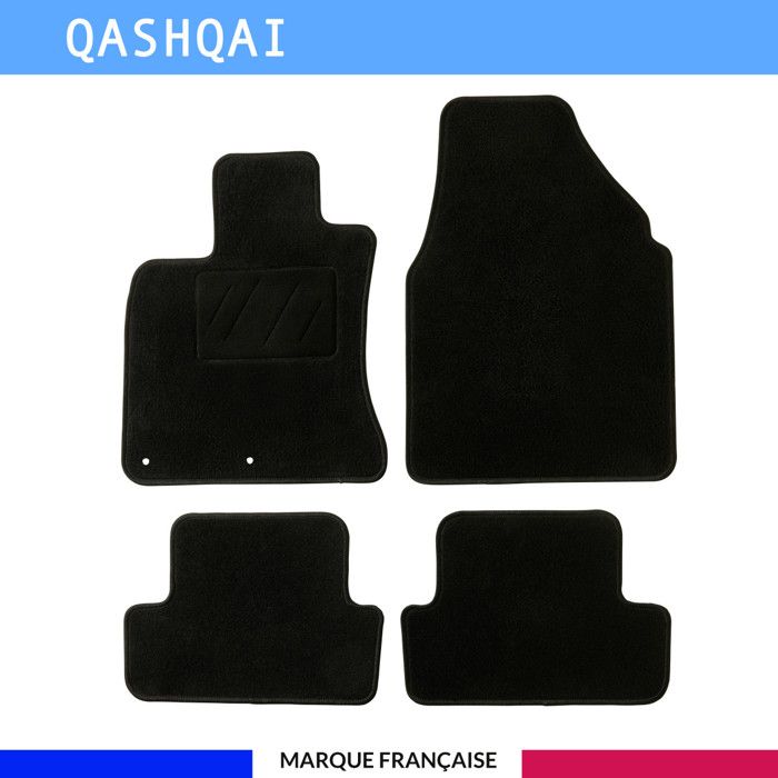 Tapis de sol voiture - Sur mesure pour Nissan QASHQAI (03/2007-03/2014) - Moquette Antidérapante - Clips et Scratch - 4 pièces