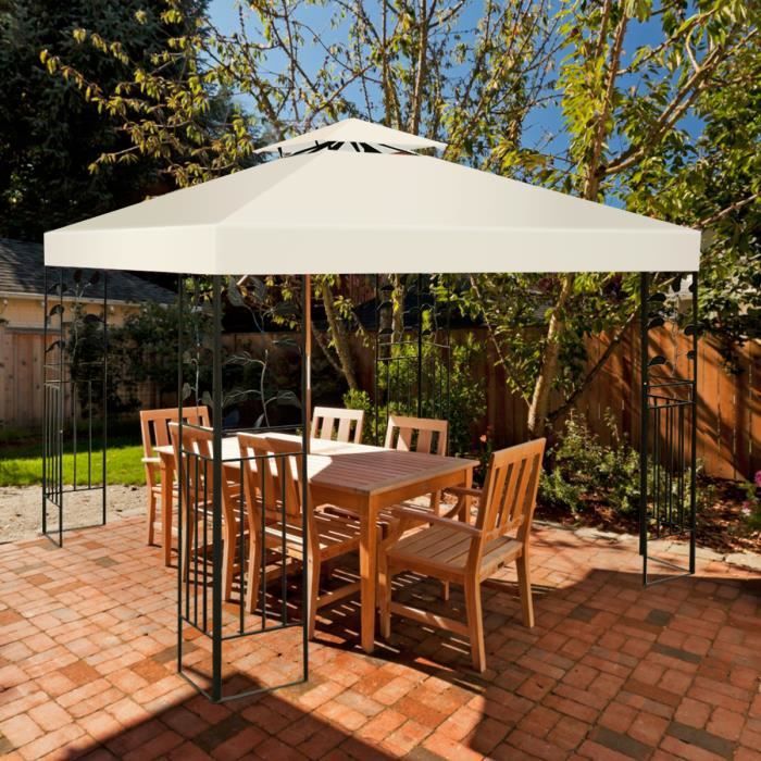 GOPLUS Toile de Rechange pour Pavillon Bâche pour Tonnelle Bâche de Tente Fait en Polyester pour Jardin Terrasse-3M x 3M-Beige