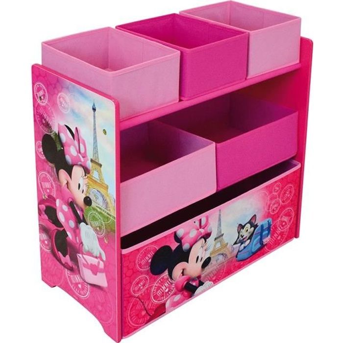 Etagère en bois Disney Minnie 6 casiers de rangement L63,5cm x P 30cm x H66 cm Rose