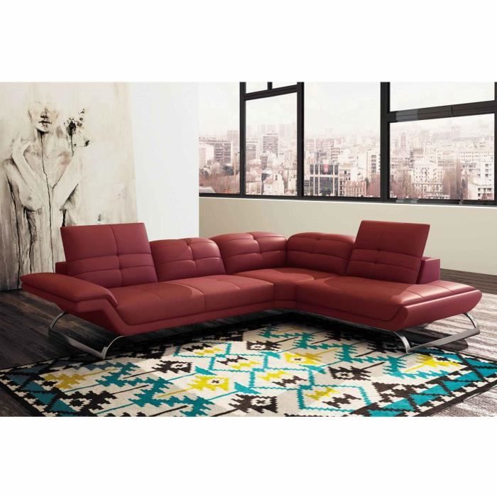 Canapé d'angle design en cuir rouge AURORE (ANGLE DROIT)