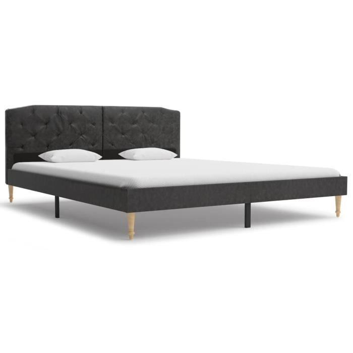 Cadre De Lit Capitonné : Queen Size 160*200 Cm - Design Scandinave&Élégant - Tissu Ultra Doux&Bois - Sommier Inclus - Noir Classique