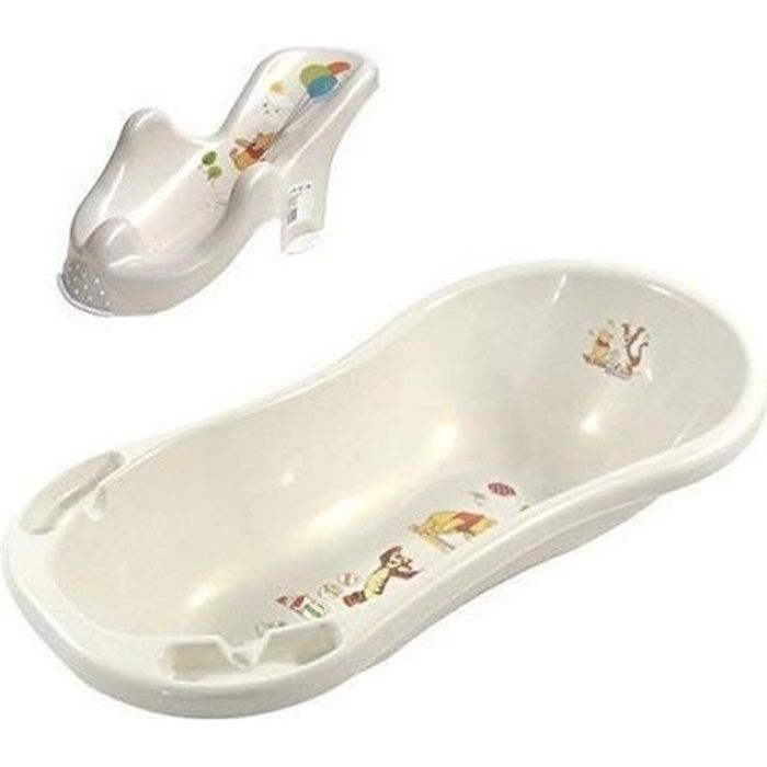 Baignoire Bébé XXL 100 CM Avec Bouchon + Siège de Baignoire Disney Winnie Pooh Perl Blanc Baignoire pour Bébé