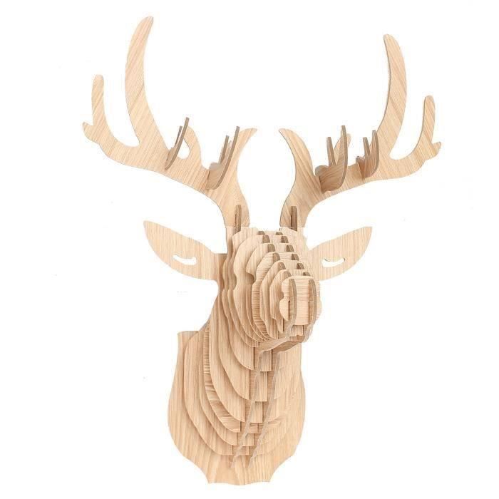Tête Cerf 3D Bois decoration murale Maison BLANC
