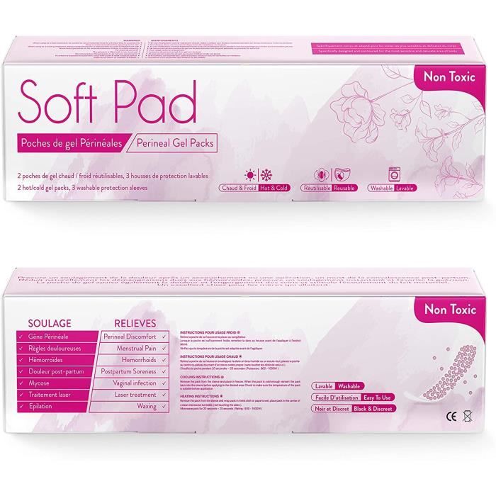 Poche de Gel Périnéale Réutilisable Froid Chaud - 2 Poches de Gel livrées avec 3 Housses Lavables, Soulage les Douleurs Pos 135