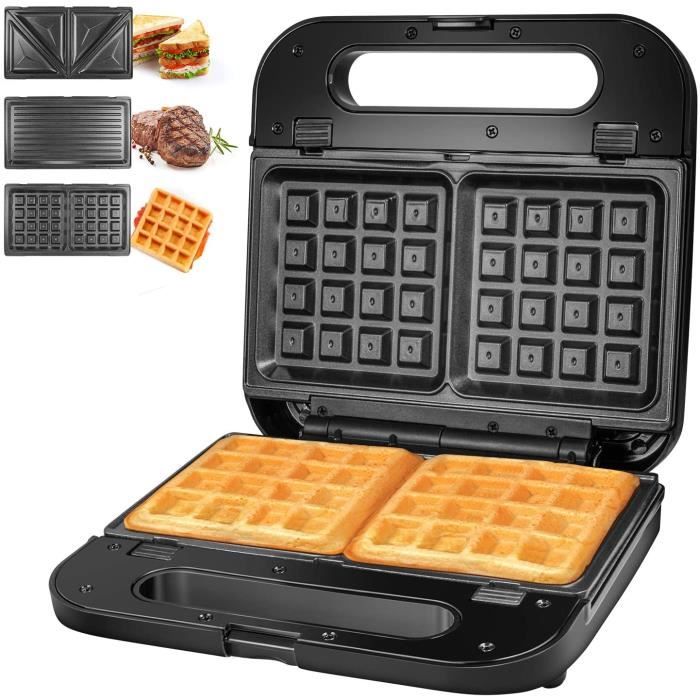 Rewardhsu Appareil à Croque Monsieur 3 en 1, Grill, Gaufrier et Sandwich, Grande Puissance de 750W, 3 Plaques