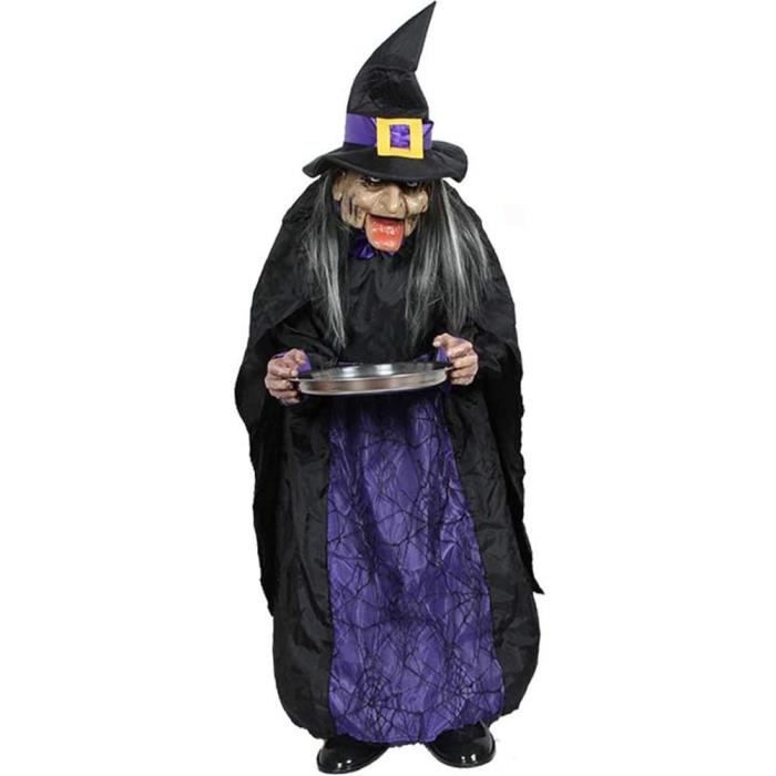 Sorcière hantée animée Hommes-Femmes Halloween, décorations de Femme de ménage en Horreur, Yeux Lumineux, S,272