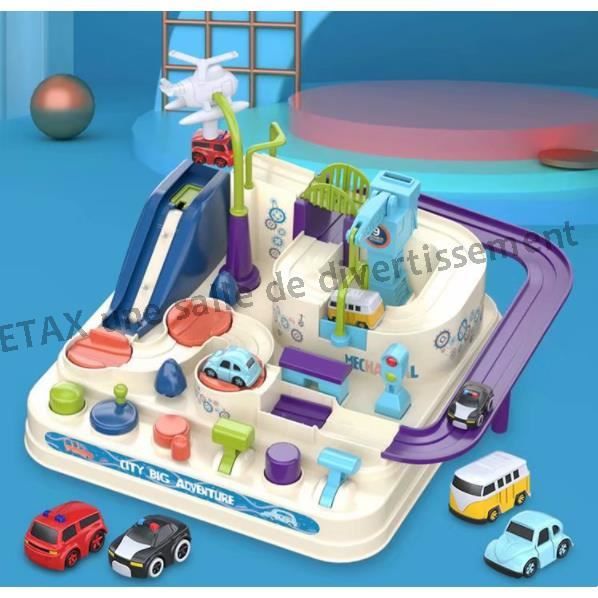 Piste de Voiture Jouet Enfant depuis 3 Ans,City Rescue Car Piste Aventure de Voiture Jouet avec Hélicoptère, Bus, pour Enfan