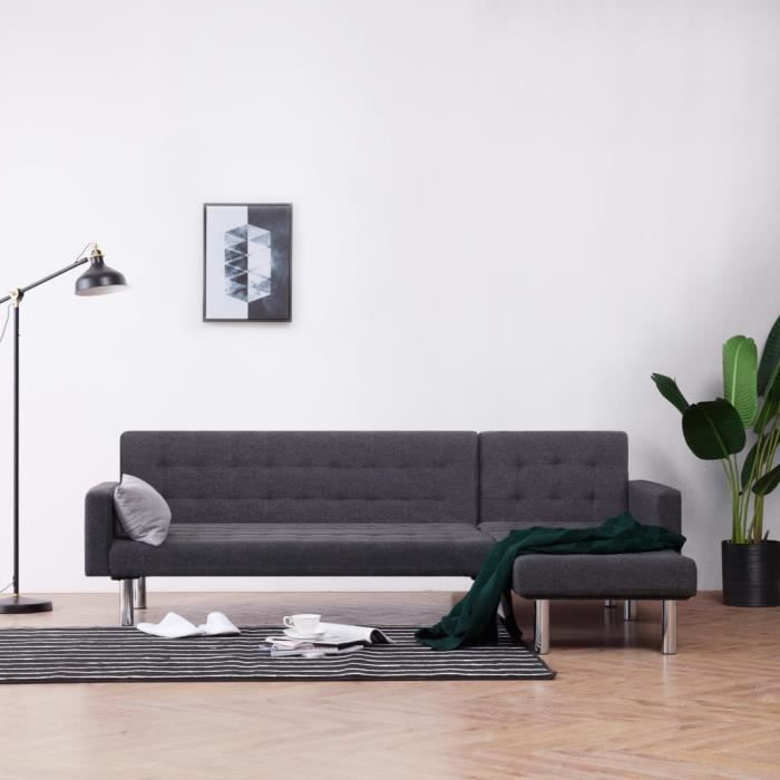 Canapé-lit Cuir Gris foncé Polyester Canapé d’angle convertible Canapé-lit Confortable HB055