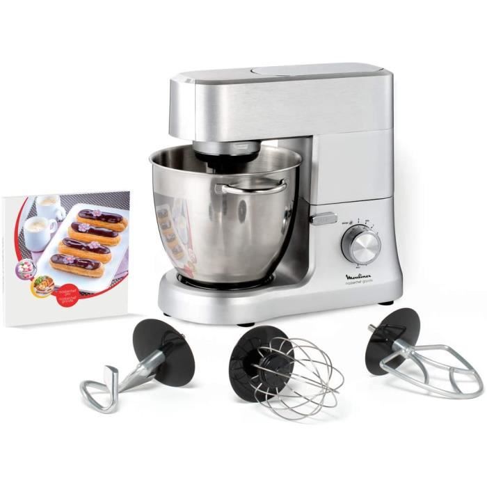 Moulinex Robot Pâtissier Masterchef Grande Finition en Fonte d'Aluminium Brossé 8 vitesses Robot Cuisine Capacité 6,7L Kit Pâtisseri