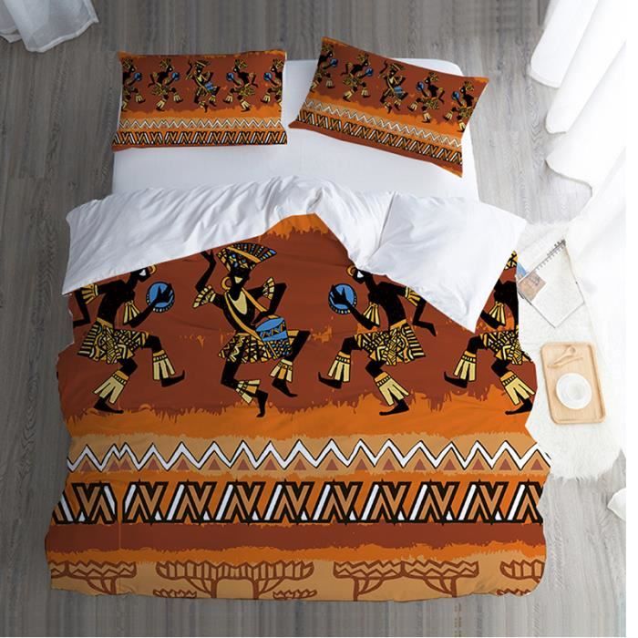 Parure de couette Femmes africaines Éléments nationaux style12 impression lit 4 pièces- 1 housse de couette 220*240 cm +1drap plat