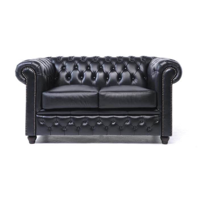 Chesterfield - Canapé Chesterfield Cuir 2 Places Original Brighton - Noir