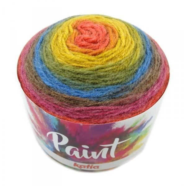 Laine PAINT Katia pour chèche 54 Bleu jaune fuchia