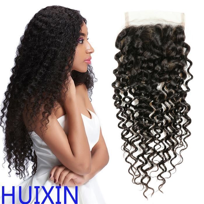1 pièce 4x4 Lace Closure Malaysian Kinkly Curly 100% cheveux naturels couleur naturelle 10 Pouces(25.4cm)Free Part
