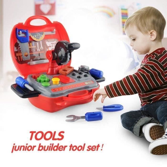 Enfants Prétend Jouets de Rôle 2-6 Ans Garçons, 19pcs Trousse d'outils Coloré Jeu de Simulation Valise Cadeau Noël d'anniversaire