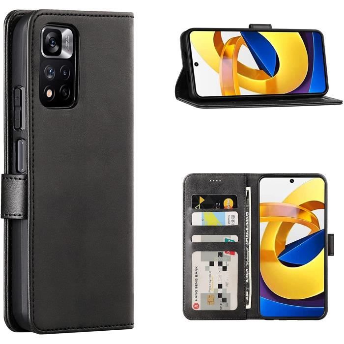 Coque Redmi Note 11 Pro Plus + 5g Simili Cuir Rabat Noir Porte Carte