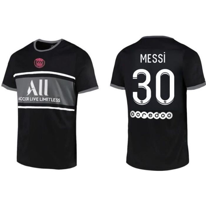 Maillot de Football 2122 T-Shirt de l'équipe de Paris-Messi 30 Maillot Extérieur Noir Tenue de Formation Tissu Respirant pour Adulte