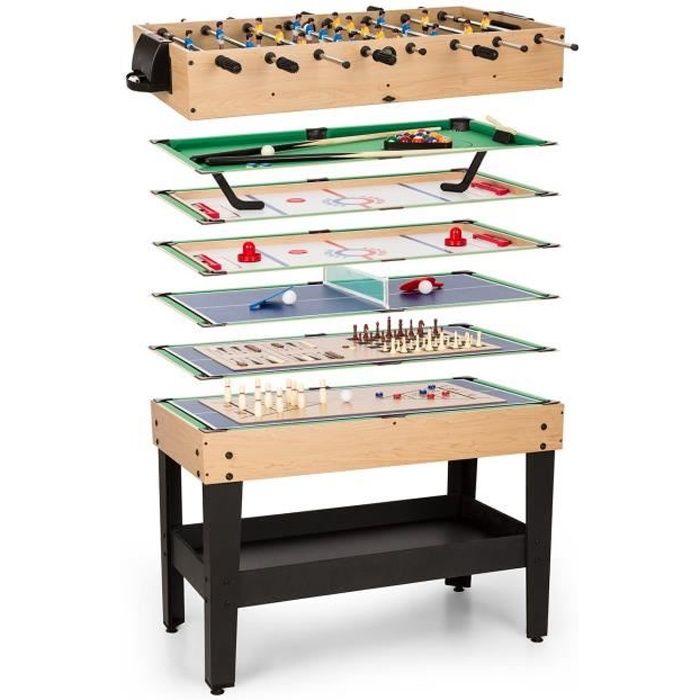 Table Multi-Jeux 15 en 1 - oneConcept - Table Multi-Activité avec 15 Jeux - Football de Table Billard Shuffleboard Air Hockey