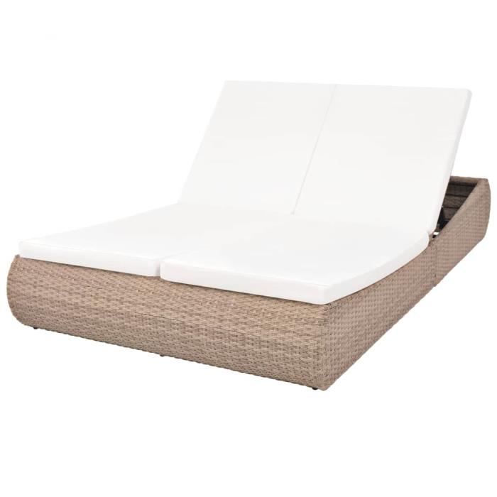 2913Jill's- Lit de repos d'extérieur,Chaise longue d'extérieur,Chaise de Jardin Confort,Bain de Soleil,Transat Résine tressée Beige