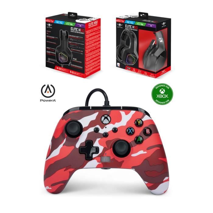 Casque GAMING PRO GAMER EH50BK LEDS RGB PC Switch PS5 PS4 Xbox Series X/S + Manette XBOX ONE-S-X-PC CAMOUFLAGE ROUGE Officielle