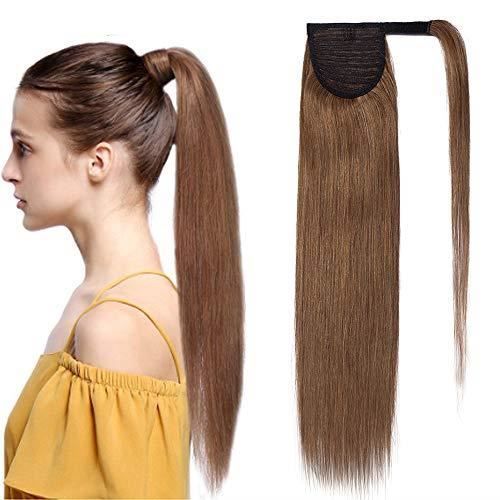 Extension En Queue de Cheval Lisse Cheveux Humain Naturel Clip In Ponytail Extension Wrap Around Facile A Porter - 20 Pouces[#6