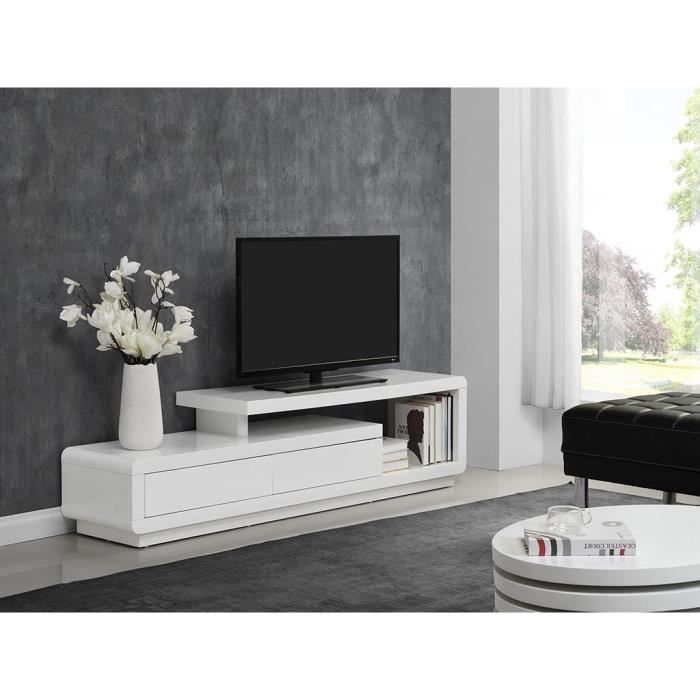 Meuble TV ARTABAN - 2 tiroirs - MDF laqué - Blanc
