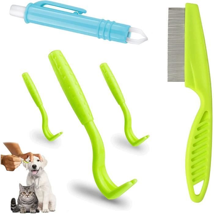 Enlever Les Tiques,Accessoires Anti Tiques Crochet à Tiques en Plastique,Pinces pour Tiques et Peigne Tiques pour Chien,Chat,Hamster