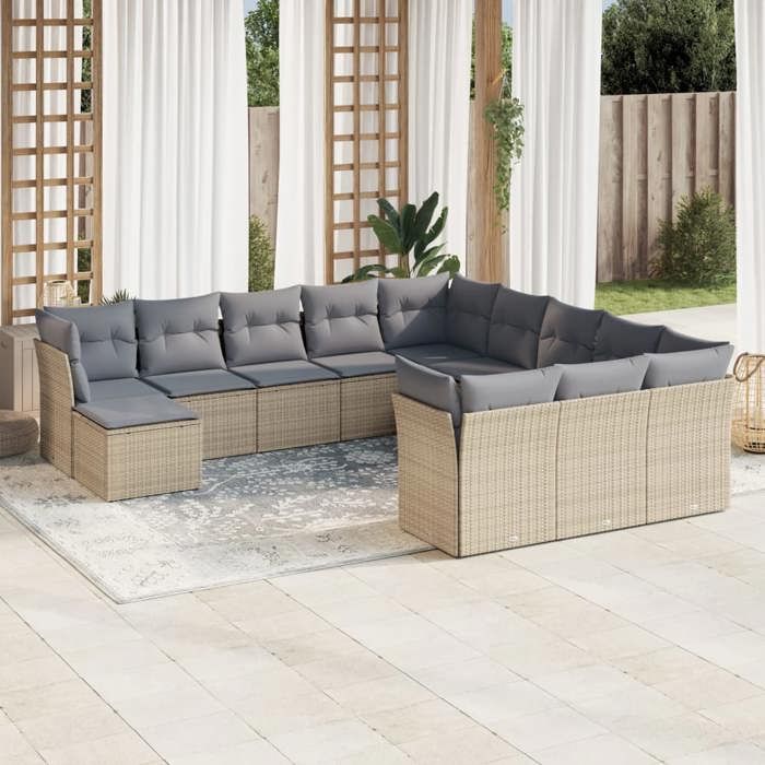 vidaXL Salon de jardin avec coussins 12 pcs résine tressée 3223707 - vue 3