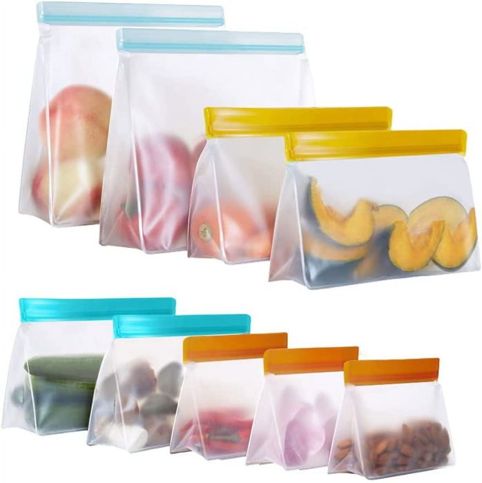 sacs de conservation des aliments réutilisables, paquet de 9 sacs de congélation réutilisables à fermeture éclair, sacs de stockage