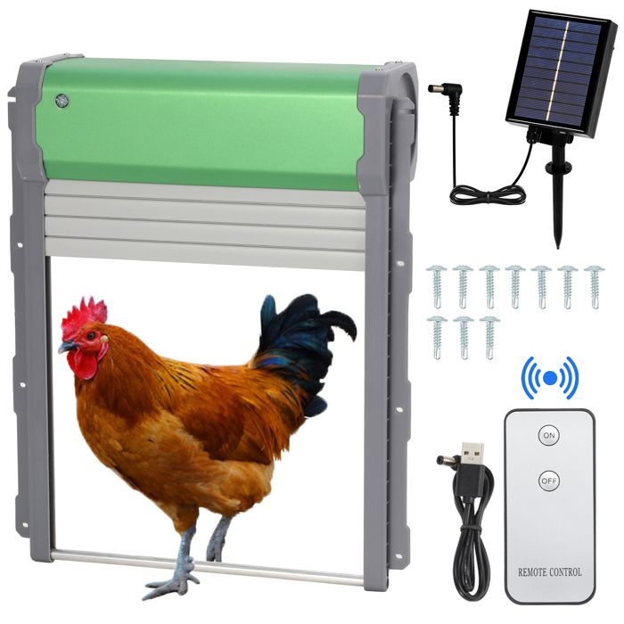YEKUYEKU Porte De Poulailler Automatique – Minuterie + Solaire + Manuel, Ouverture/Fermeture Auto, Métal Robuste, Bleu (24×35 Cm)