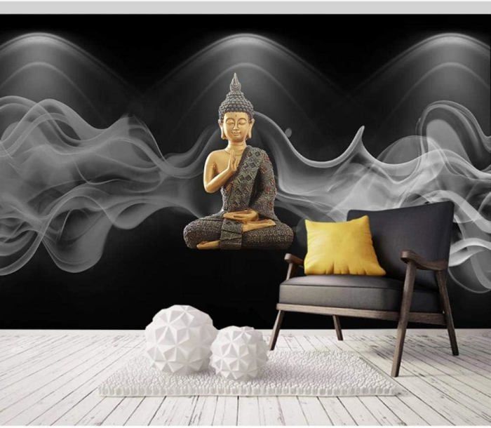 Papier Peint 3D Panoramique Fond de fumée de Bouddha Zen Tapisserie ...