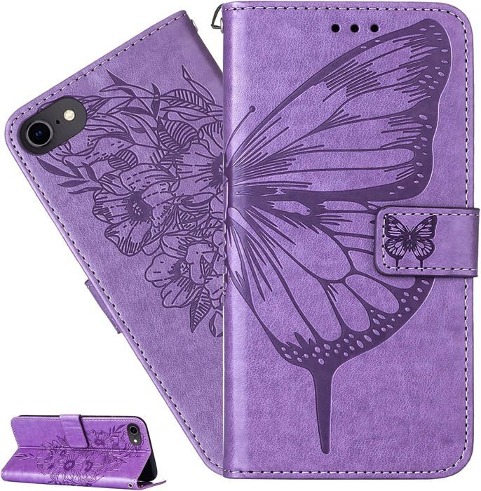 Coque Portefeuille Pour IPhone 6S Plus / 6 Plus - Cuir PU Avec Fermeture Flip Et Emplacements Cartes - Motif Fleur Papillon