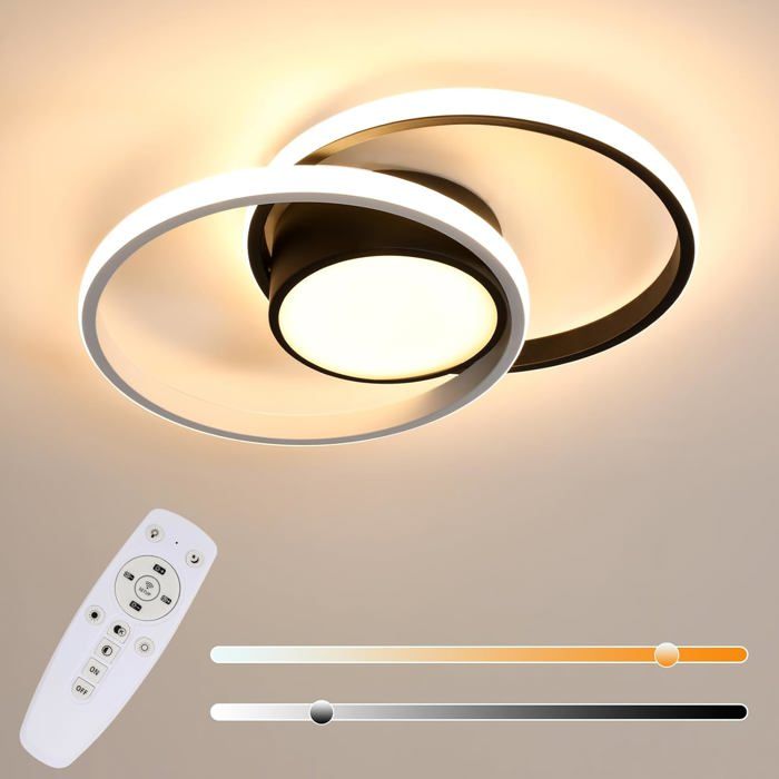 Plafonnier Led Bois, 24W Dimmable Lampes Plafond Rond Intérieur Avec Télécommande, Minuterie