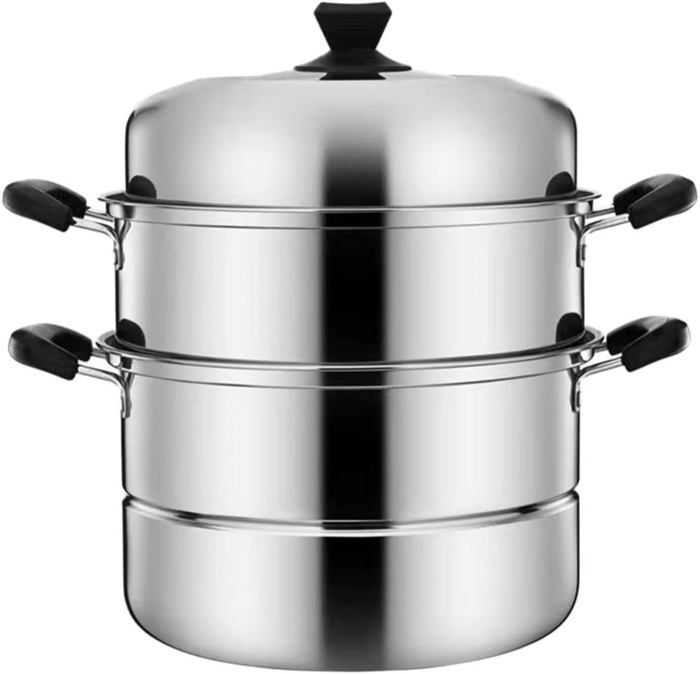 Cuiseur Vapeur 3 étages En Acier Inoxydable 28 Cm - Avec Couvercle En Verre, Multifonction Cuisson Vapeur Saine Préservation Nutriments