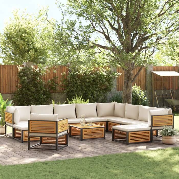 vidaXL Salon de jardin avec 12 pcs bois d'acacia - vue 2