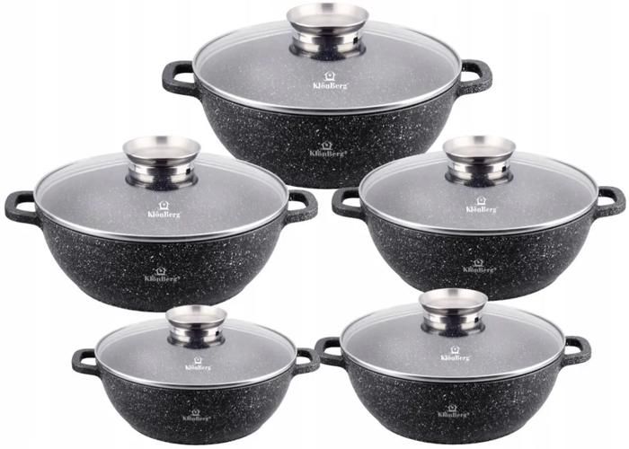 KlönBerg Set de 10 ustensiles de cuisine antiadhésifs 1 7/2/2 6/3 3/3 9L induction avec couvercle idéal pour offrir NOIR KB4054