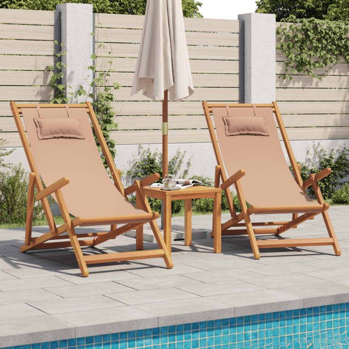 vidaXL Chaises pliantes 2 pièces tissu taupe et bois massif 3214488